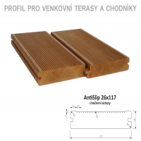 Borovice Antislip 26x117 mm s bočními úchyty